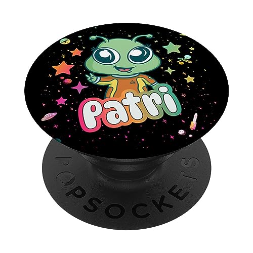 PATRI - Adorable girl name with cute Alien PopSockets Swappable PopGrip, Black