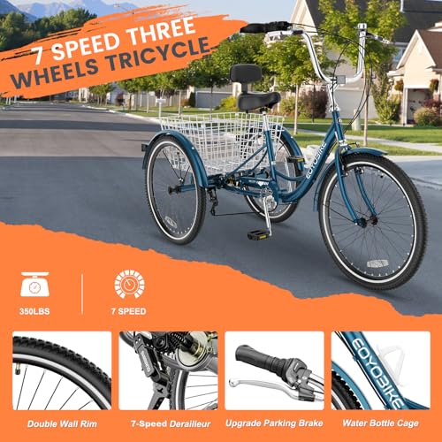 Image of MOONCOOL Adult Tricycles 3 Wheel 7 Speed Trikes, 20 /24 /26 inch Adult Trikes 3 Wheeled Bike with Basket for Seniors, Women, Men