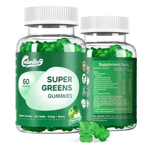 Super Greens Vitamins Gummies - Gummy Vitamins for Women & Men, Boost Energy | Immunity Support | 20+ Organic Green with Chlorella, Spirulina | Apple Flavor| Vegan, Non-GMO Supplement | 60 Count