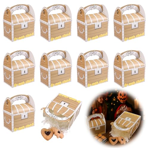 Piraten Schatzkiste, 10 Stück Piratenschachteln, Geschenktüten Geburtstag Kinder Schatz Pirat, Schatztruhe für Kinder Mitgebsel und Give-aways Auf Dem Kindergeburtstag, 7 x 7 x 11 cm