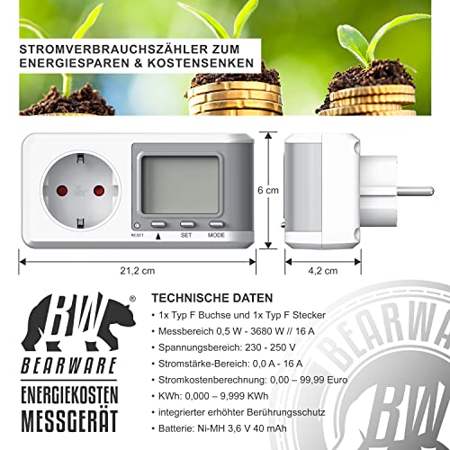 Energiemessgerät CSL-Computer für Steckdose – Stromzähler und Energiekostenmessgerät