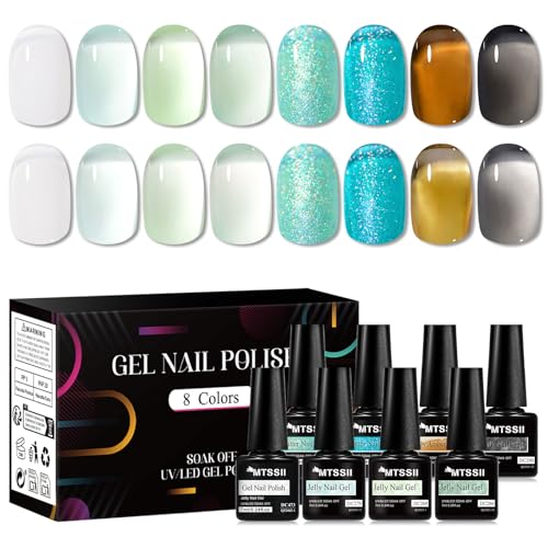 Set de esmaltes de gel MTSSII Jelly Crystal 8 colores