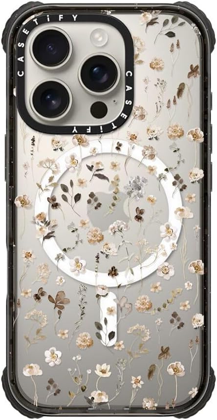 CASETiFY Ultra Impact iPhone 16 Pro Case [Strong Slim / 11.5ft 5X Militray Grade Drop Protection/Compatible with Magsafe] - Wildflower Friday - Clear Black - Image 3