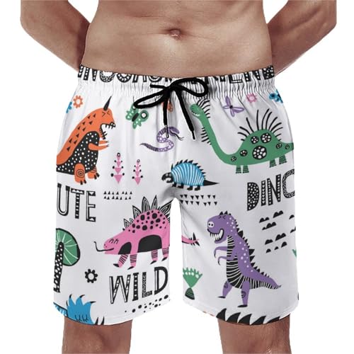 Short de bain homme dinosaure rose et vert pour la plage