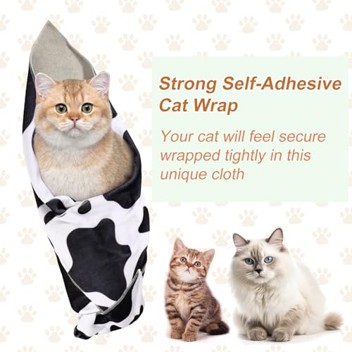 Image of Cat Wrap for Grooming, Cute Pattern Strong Self-Adhesive Anti-Scratch Adherent Cat Wrap Multifunctional Swaddle Wraps Grooming Wrap Cat Restraint for Cutting Nail Clipping Practical Cat Supplies