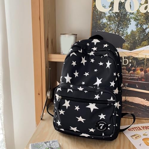 Mochila escolar de nailon con estampado de estrellas y doble correa 7
