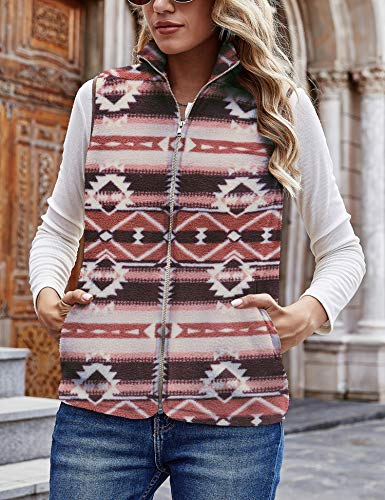 Lomon Women'S Sleeveless Zipper Sherpa Fleece Boho Floral Vest Jacket Coat With Pockets Boho Print L thumb #1