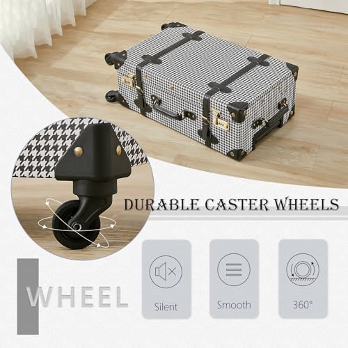 Image of UNIWALKER Vintage Luggage Set of 3, Retro Spinner Trunk with Combo Lock for Women, Cute Designer Travel Suitcase Set with Train Case (26 inch+20 inch+12 inch, grid)