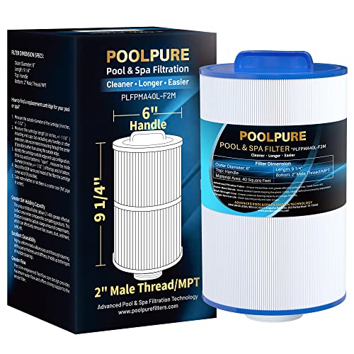 POOLPURE Replacement Spa Filter for PMA40L-F2M, Master Spas Twilight X268365, X268543, Unicel 6CH-402, 2" Male Thread/MPT Hot Tub Filter 1PACK