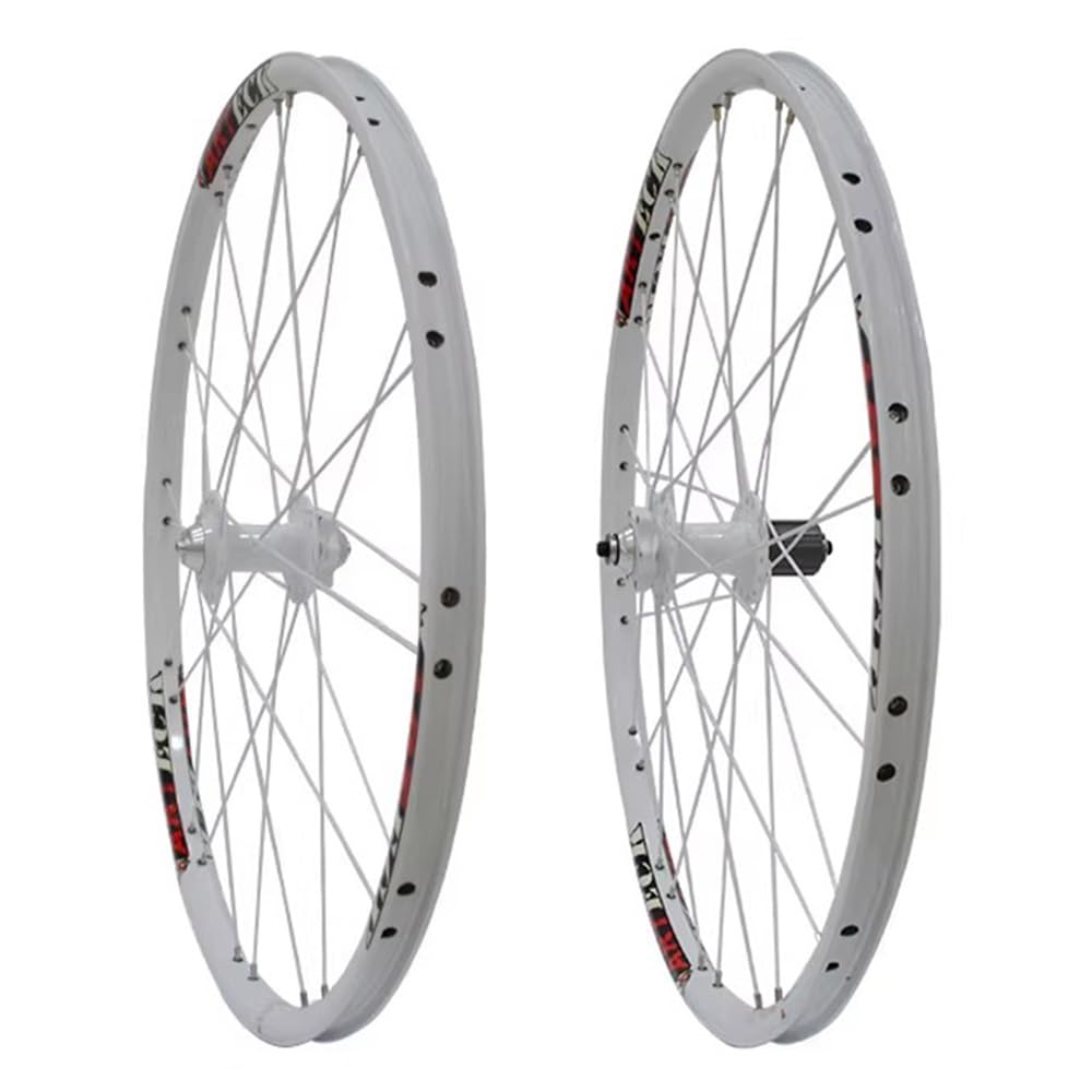 ZXGSXIOU Mountain Bike Wheelset 26 Inch Disc Brake Cassette Bearing Hubs Quick Release Double Wall Rims Bicycle Wheel Set (White-red, 26inch)