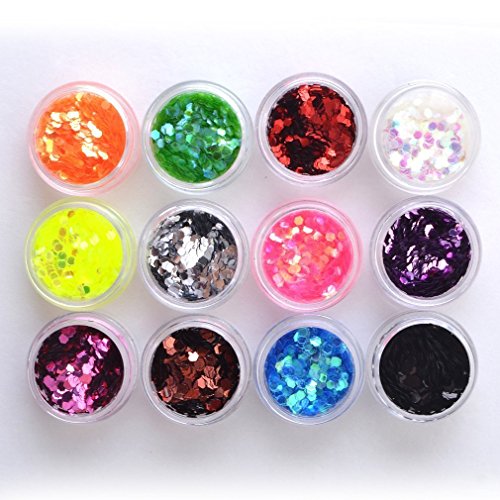 Ostart 12 Color Glitter Hexagon Acrylic UV Gel False Tips Nail Art Salon Tool Set by Ostart