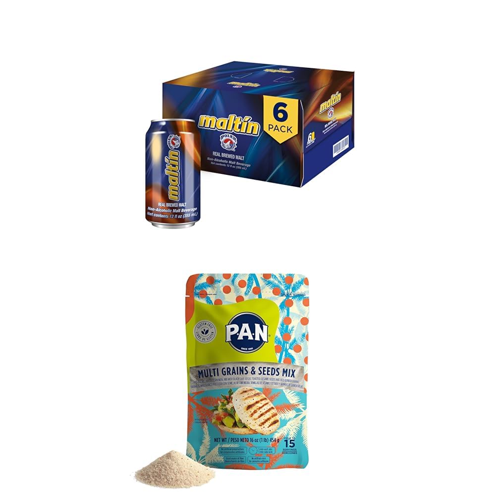 Maltin Polar Non-Alcoholic Malt Beverage (6-Pack) with P.A.N. Multi Grains & Seeds Mix White Corn Flour (16 oz)