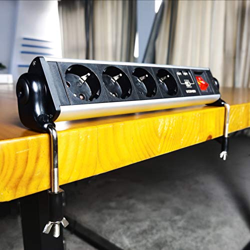 Power Strip, 4 Fach Steckdosenleiste, 2 USB Power Socket Strip, Mehrfachsteckdosen, 3680W - Schwarz