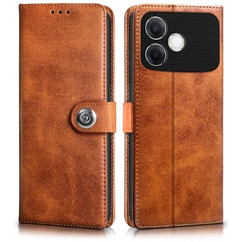 Image of WOW IMAGINE Shock Proof Flip Cover Back Case for Oppo F33 Pro 5G (Magnetic Button Flip Case | Wallet Pockets & Stand | Leather Finish | Alder Brown)