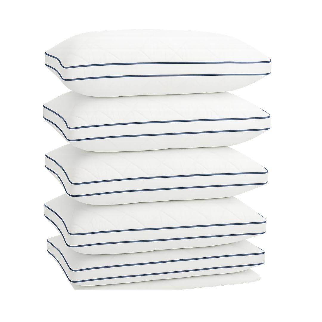 SeventhStitch Pillows 4 Pack Soft Quilted Bed Pillow Side Sleeper Bounce Back Hotel Quality - White Pillows Neck Pillow Shoulder Back Support Firm Machine Washable (4, Quilted Cloud Pillow)