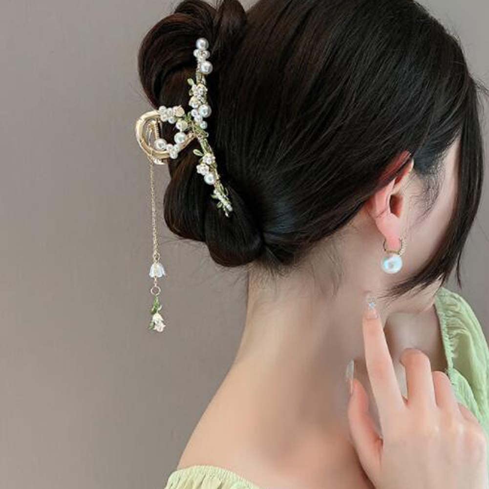 Glockenblume Uralte Haarklammer Perlen Hanfu Baumelnde Haarschmuck