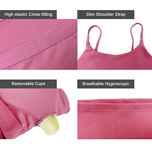 Summer Workout Tops for Women Sports Bras Camisole Crop Padded Tank Tops Cute Cami Shirts Clothes for Teen Girls Rose Red - Thumbnail 2