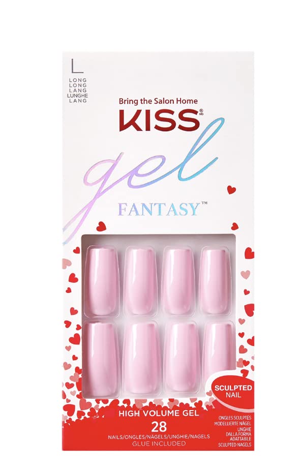 KISS Gel Fantasy Long Length Pink Nails (Long Square) FS11X Play Date, Limited Edition (1 Pack)