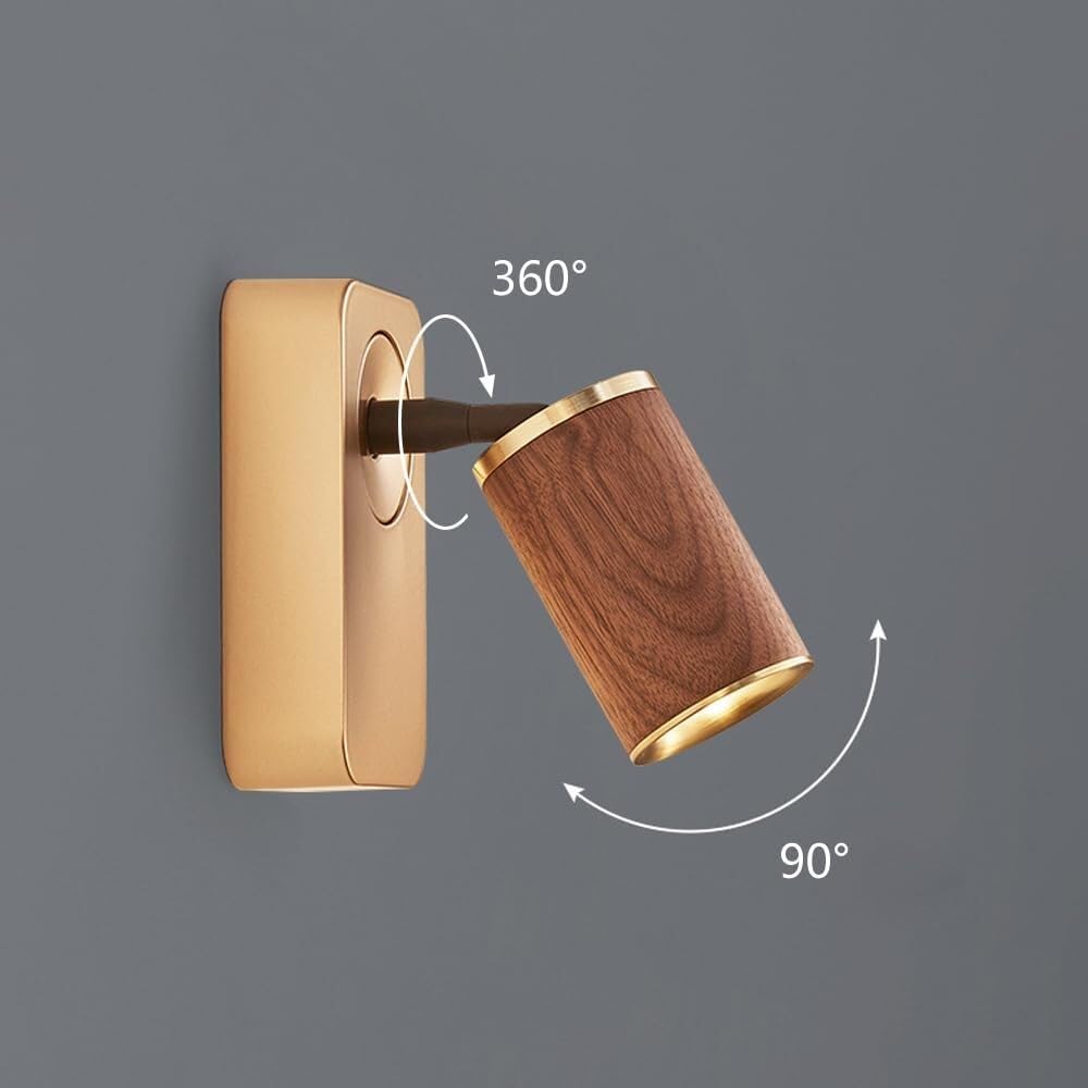 Genérico Aplique de Pared de Aluminio Dorado Mini Lámpara de Lectura Led para Mesilla de Noche con Pantalla de Nogal Luz de Montaje En Pared para Decoración de Dormitorio (Luz Neutra 1 Cabezal)