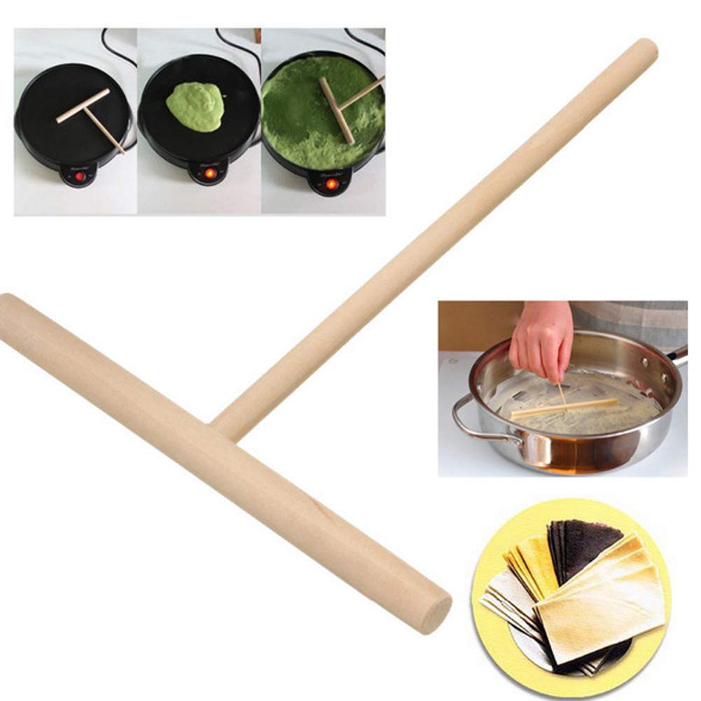 5 piezas para hacer panqueques, plancha para panqueques, esparcidor de madera en forma de T, crepé, esparcidor de masa para panqueques, herramienta de cocina para el hogar 4