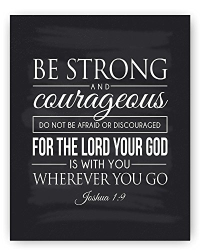 Christian Art, Be Strong and Courageous, Joshua 1:9 Scripture Quote Chalkboard Print (8x10