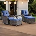 HUMMUH 5 Piece Outdoor Patio Furniture Set Wicker Conversation Bistro Set Swivel Rocking Chairs with Side Table and Ottomans for Backyard, Porch, Balcony