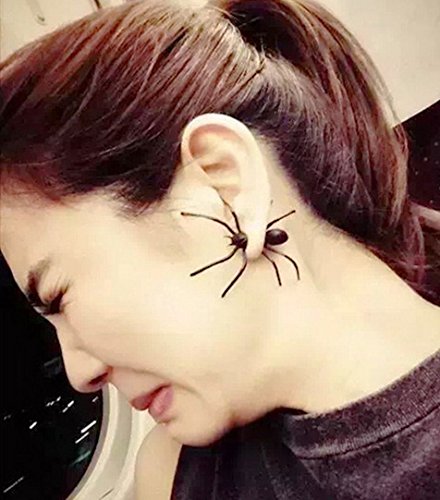 1Pair 3D Fashion Jewelry Girl Cool Creepy Black Spider Ear Stud Earrings Hot Selling Unique Punk Earrings for Women