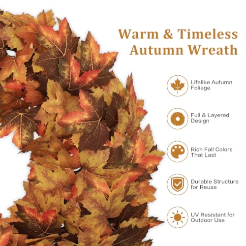LAIMENNI 20 Inch Fall Wreaths for Front Door, Maple Leaves Outdoor Wreaths - image 4