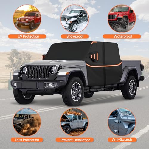 Image of Cab Cover for Jeep Gladiator JT 2019-2026 - All Weather Waterproof Gladiator Half Car Cover, Outdoor Jeep Cab Cover Rain Covers with Door Zipper Windproof Straps for Sun Snow UV Protection