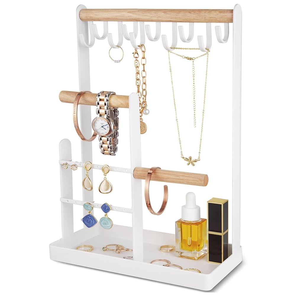 CTRLZS Necklace Holder with Ring Tray, Jewelry Stand Holder Organizer for Necklaces Hanging Small Jewelry Display Storage Tower