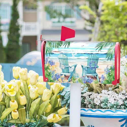 Image of Kawani Summer Nautical Mailbox Cover Magnetic Beach Life and Palm Leaf Standard Size 18 X 21 Flowers Ocean Holiday Wrap Post Letter Box Decorative for Home Outdoor Garden