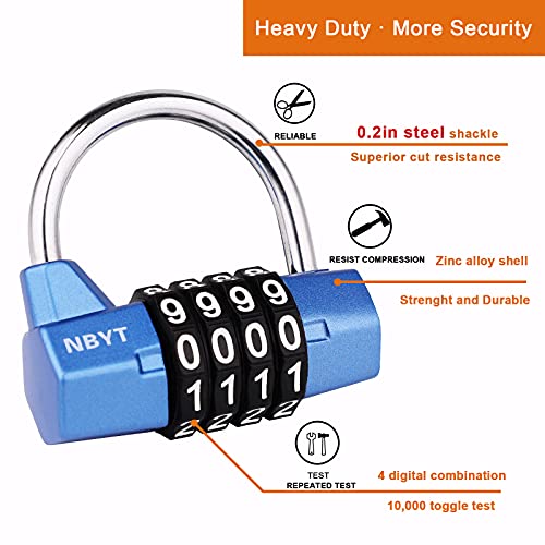 Image of 4 Digit Combination Lock, Blue, Portable, 2 inch Wide Lock Body, 5 /16 inch Shackle, Provides Protection and Security