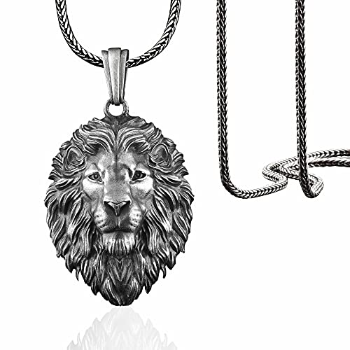 Wild Lion Silver Necklace by BySilverStone | 3D Silver Lion Men Necklace With Chain Lion Head Pendant Oxidized Silver Lion Relief Necklace | Handcrafted 925K Sterling Silver