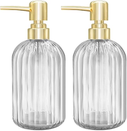 Dispensador de jabón  Paquete de 2 dispensadores de jabón de cocina de 14 onzas con bomba, botella dispensadora de jabón transparente para baño para
