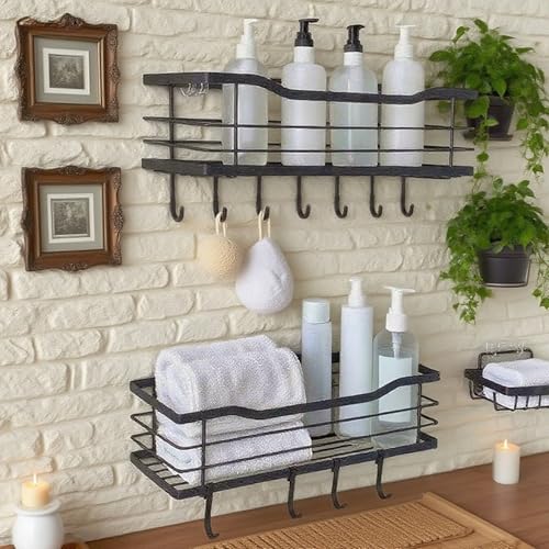 Étagère de douche adhésive en fer avec support mural pour serviette - 8