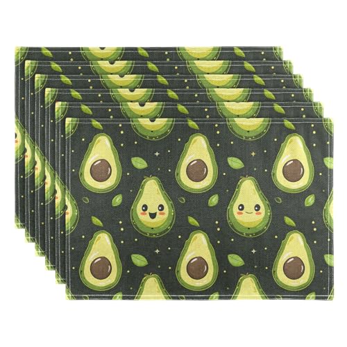 Cartoon Avacado Smile Placemats Set of 1 Washable Non-Slip Burlap Table Mats Place Mats for Home Kitchen Dining Party 12 x 18 in