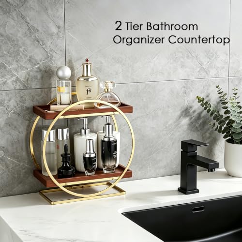 YIWANFW 2-Tier Bathroom Organizer Countertop, Wooden Gold Perfume Organizer - image 9