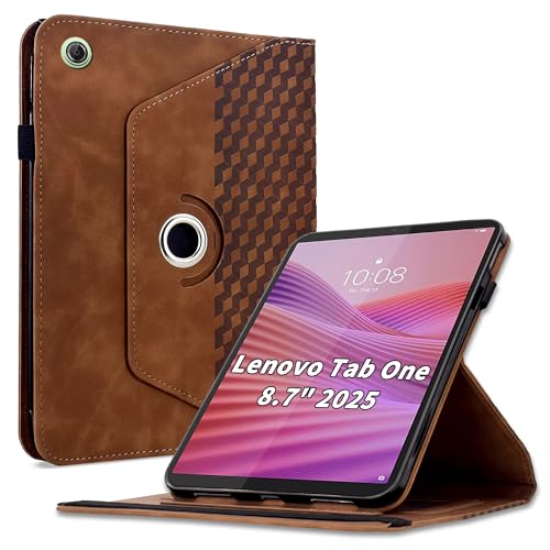 Varohix Case for Lenovo Tab One / K9 8.7 Inch 2025 Case (TB305XU/TB305FU) 360 Degree Rotating PU Leather Folio Protective Case with Card Holder&Shoulder Strap for Lenovo Tab One Woman Man Brown