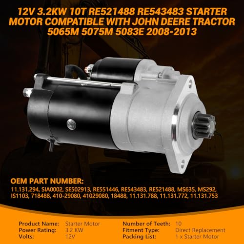Motor de Arranque 12V 3.2KW compatible con Tractor John Deere 5065M 5075M 5083E 5085M 5093E 5101E 5105M 4045 Serie 4.5L miniatura 2