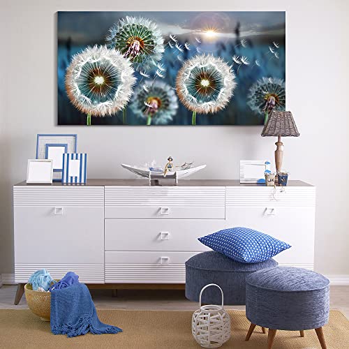 Image of Large Wall Art Dandelion Canvas Art Wall Decor for Living Room White Dandelion Sun Blue Landscape Prints Artwork Modern Framed Wall Art for Bedroom Office Home Decorations Pictures for Bedroom Wall Decor Size 29x58