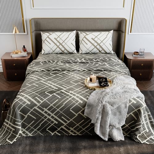 Image of Stoa Paris 100% Cotton Super King Bedsheet with 2 Pillow Covers for King & Double Beds,180TC Printed Bedding Set, Breathable, All-Season Comfort, Lightweight, Urbanscape - Beige Boulevard (274x274cm)