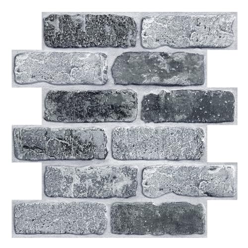COMSTICKC 3D Wandpaneele Selbstklebend Steinoptik Grau, Hochwertige 3D Wandfliesen Ziegel, 10 Stück, Wandverkleidung Selbstklebend 3D PVC Wandpaneele Innenwanddekoration,30x30 CM,Wasserdicht