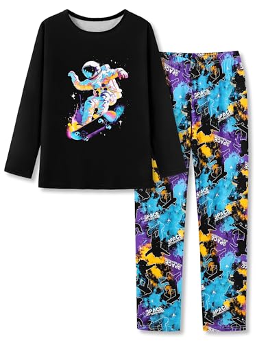 Topgal Pajamas for Boys Black & Multicolor Space Skateboarding Kids' Comfy Long...