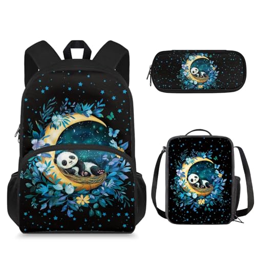 Panda Moon Boys Girls Backpack for Kids Schoolbags - Lightweight Kanpack for Teens Bookbag Set with Lunch Box & Pencil Case