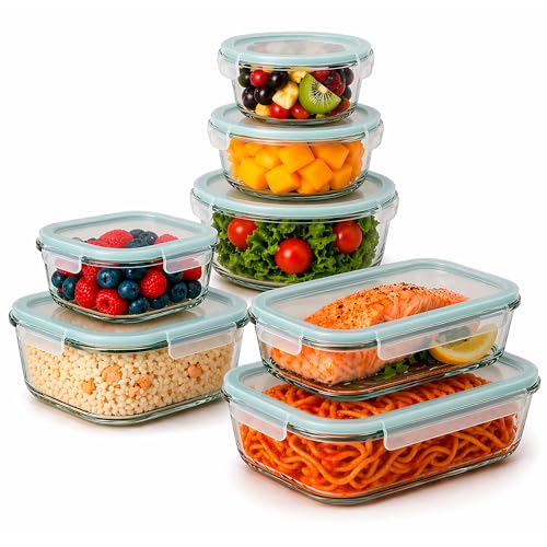 edihome, Boîte Alimentaire Hermétique en Verre, 8, 14 ou 18 pièces, pour aliments hermétiques, Résistant au lave-vaisselle, Rangement Cuisine, sans BPA,...