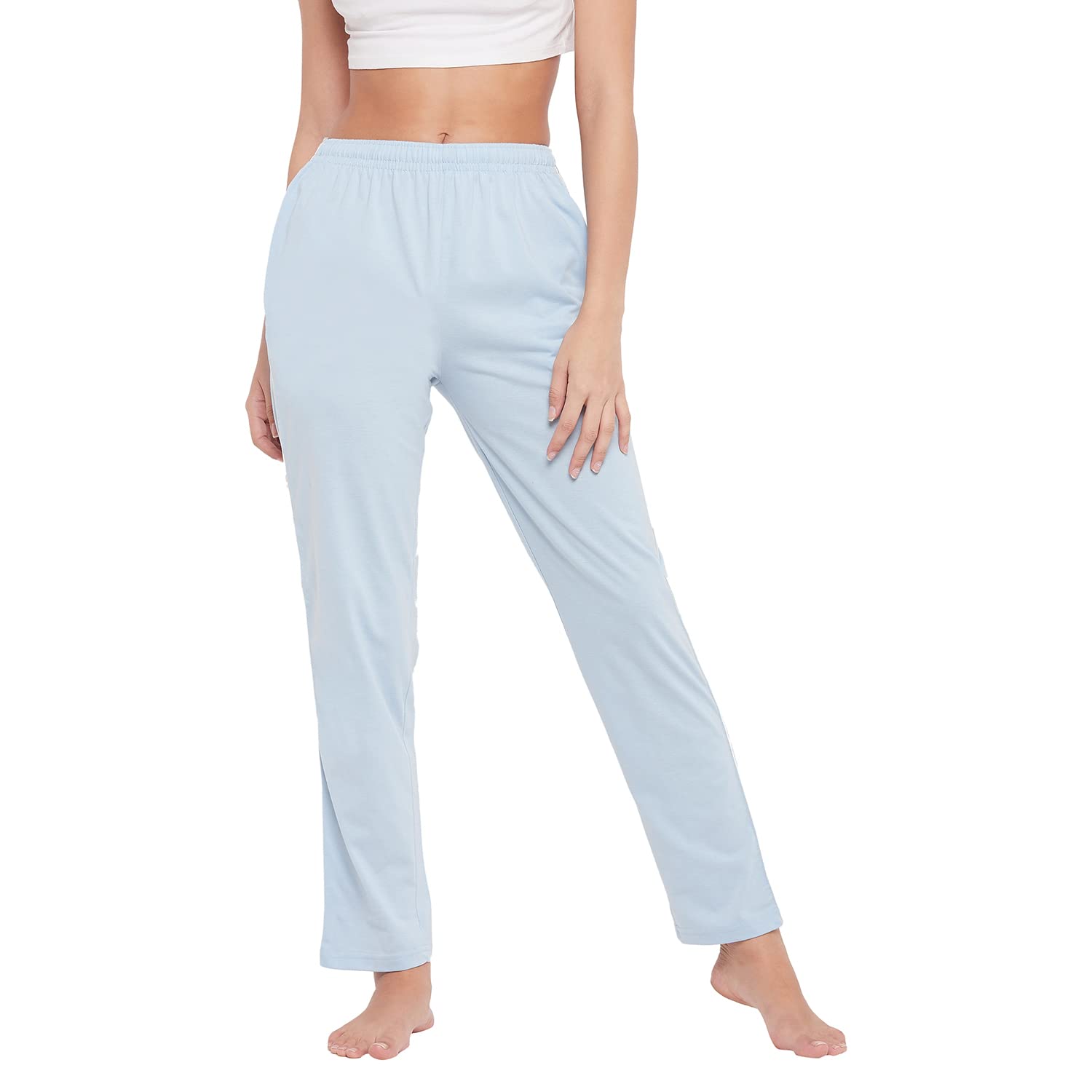 Orewaby OKANE Women's Striped Regular Fit Cotton Track Pants with 2 Pockets (1 Zipper), BLUE XL