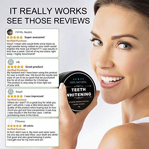 2-Pack Activated Charcoal Teeth Whitening Powder Natural Coconut Teeth Whitener with Bamboo Brush by Nimiah