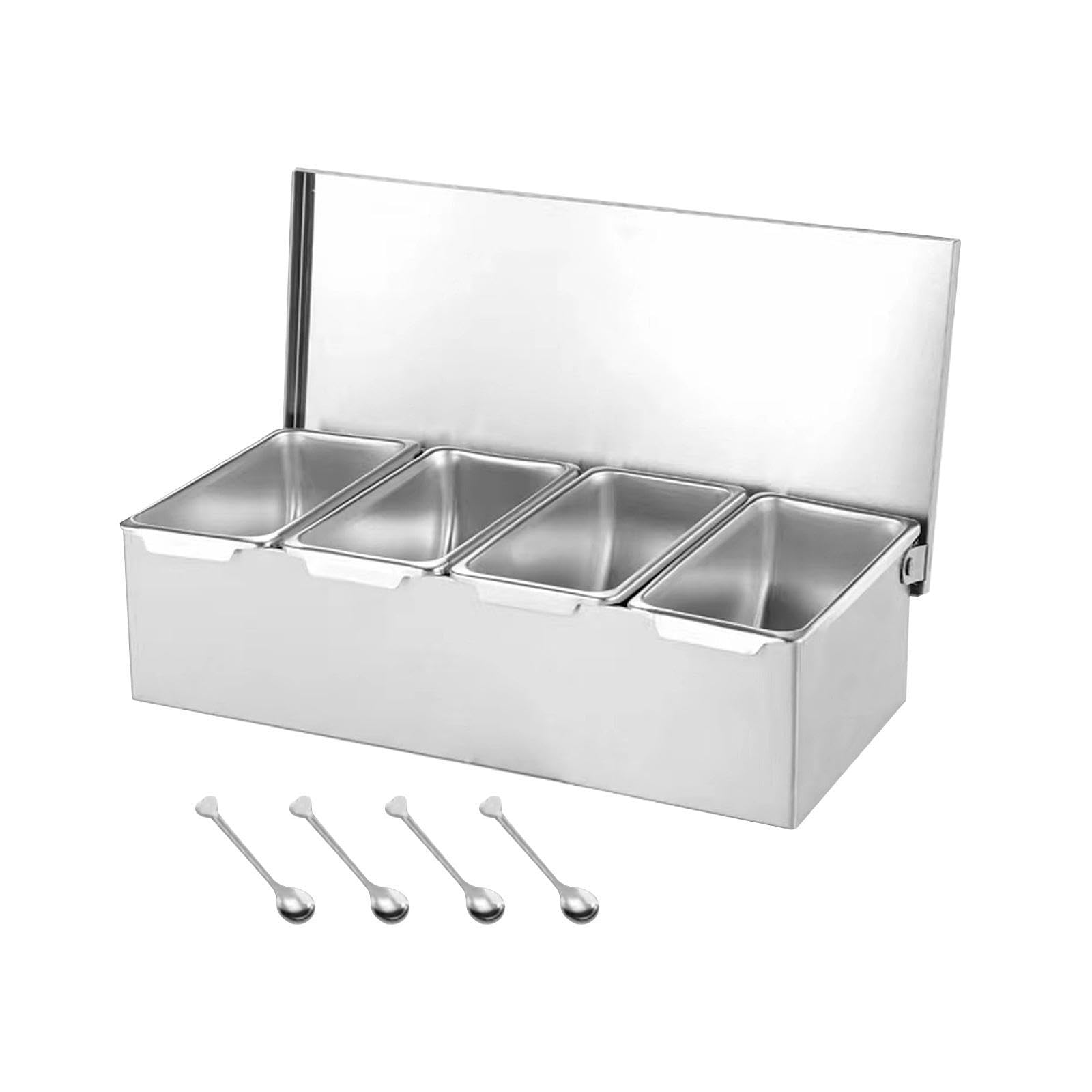 QIXCXAZ Efficient Seasoning Racks Spice Box Set Stainless Steel Multi Compartments Keeping Kitchen Organized Sugar Seasoning Box Set Stainless Steel, Four Grids