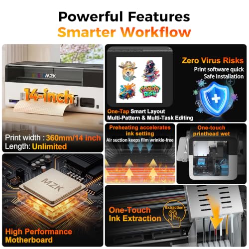 Image of MZK A3 Plus DTF Printer F1080 Printhead Durable and Anti-Blocking(XP600 Gen2),Automatic Timed Cleaning Mode+Ink Anti-Clog Filter (Black, A3 F1080 DTF Printer+Powder Shaker+Purifier)