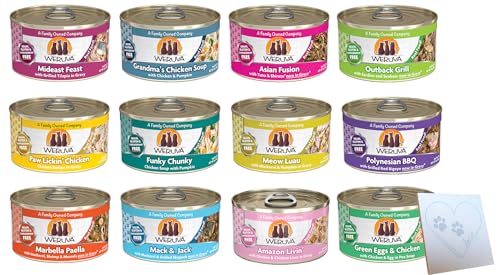 Huge Variety Pack for Weruva-Classic Cat Food - All 12 Flavors: Paw Lickin' Chicken, Grandma's Soup, Green Eggs & Chicken, Funky Chunky, Mack & Jack & More! (3oz Each, 36 Total)